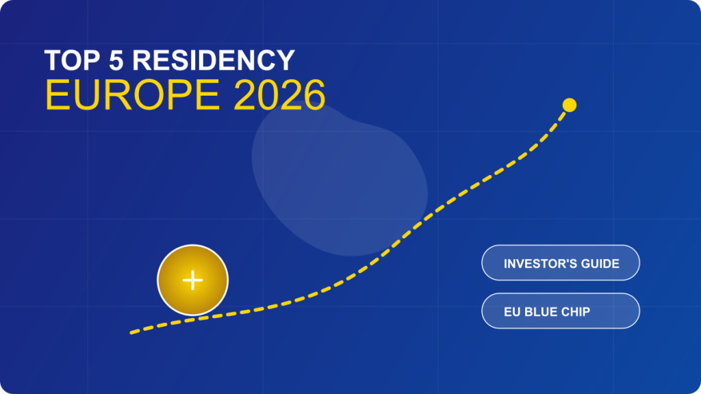Illustration of European residency programs 2026 showing investment growth and EU map for golden visa investors.